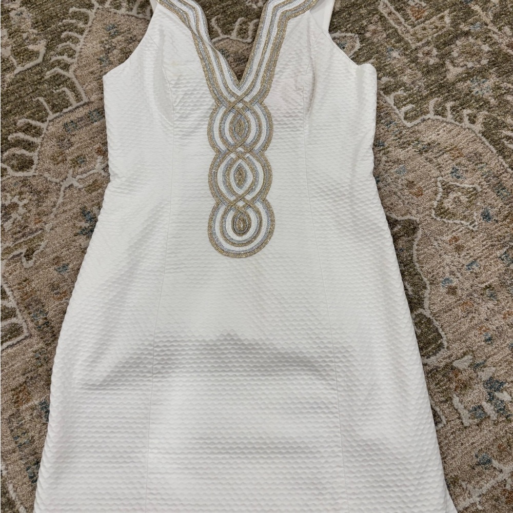 Lilly Pulitzer White Dress with Gold and Silver Embellishments